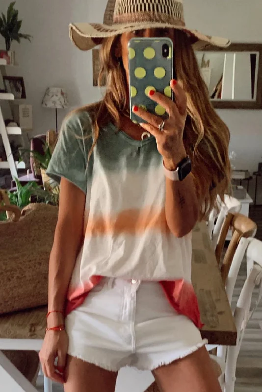 Stylish Summer Tee Solid Color Striped Floral
