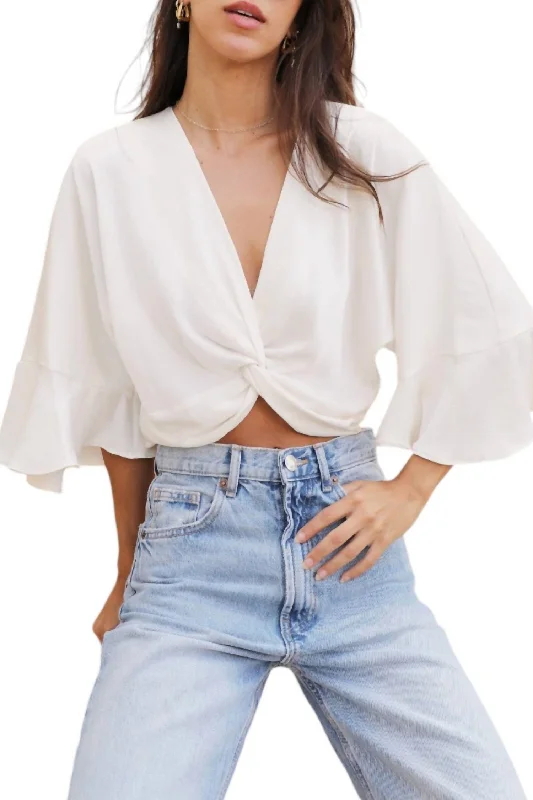 Twist Front Crop Blouse Top In Cinnamon Balloon Sleeve Blouse