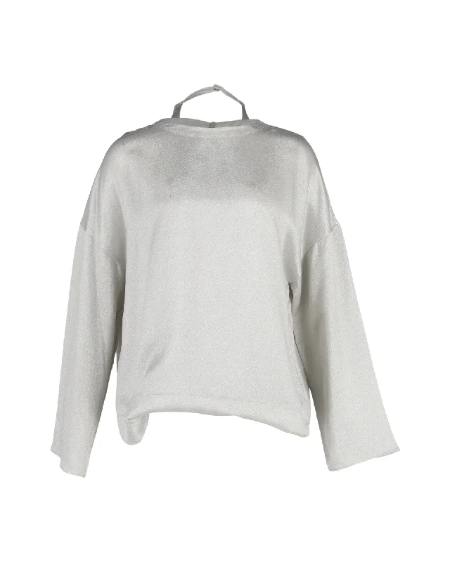 Valentino Garavani Hammered Lamé Blouse in Silver Acetate Sleeveless Chiffon Blouse