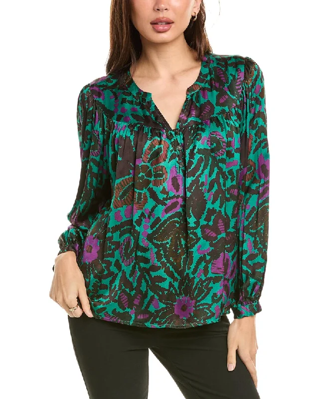 Velvet by Graham & Spencer Reeve Printed Peasant Blouse Office Formal Blouse