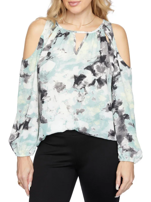 Womens Cold Shoulder Cut-Out Blouse Relaxed Fit Blouse