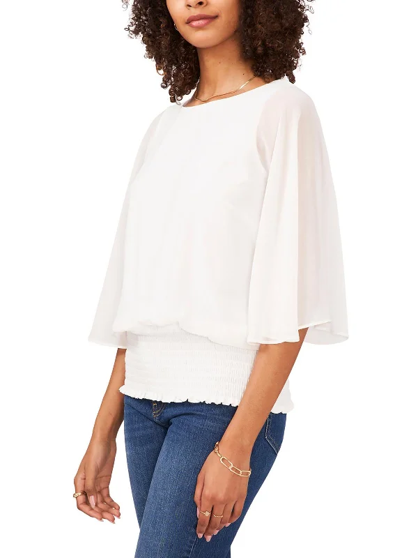 Womens Drapey Cape Sleeve Blouse Peter Pan Blouse