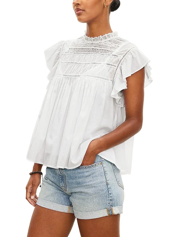 Womens Flutter Casual Blouse Off-Shoulder Wrap Blouse