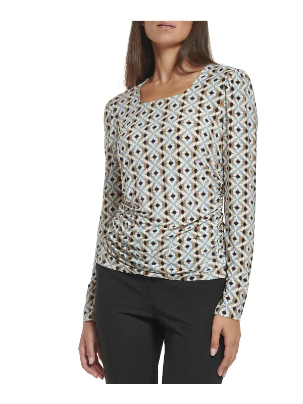 Womens Printed Polyester Blouse Balloon Sleeve Blouse