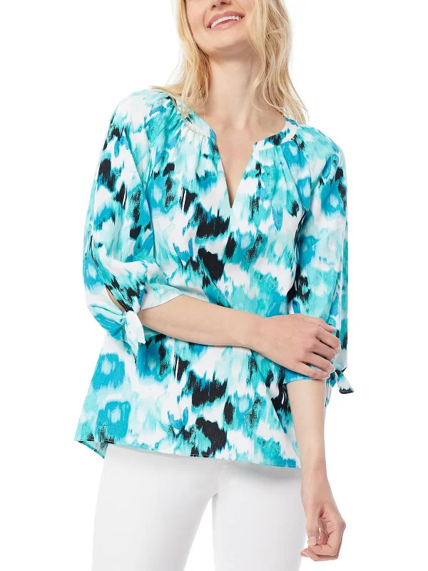 Womens Printed Tie Sleeves Blouse Business Casual Blouse