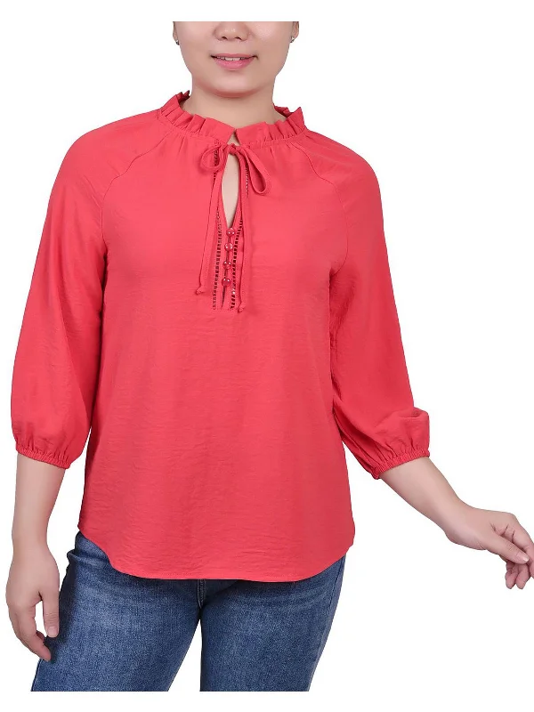 Womens Ruffled V Neck Blouse Flowy Bohemian Blouse