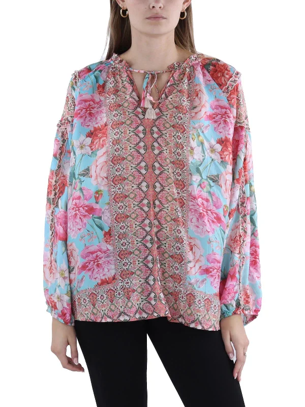 Womens Silk Printed Blouse Satin Long Blouse