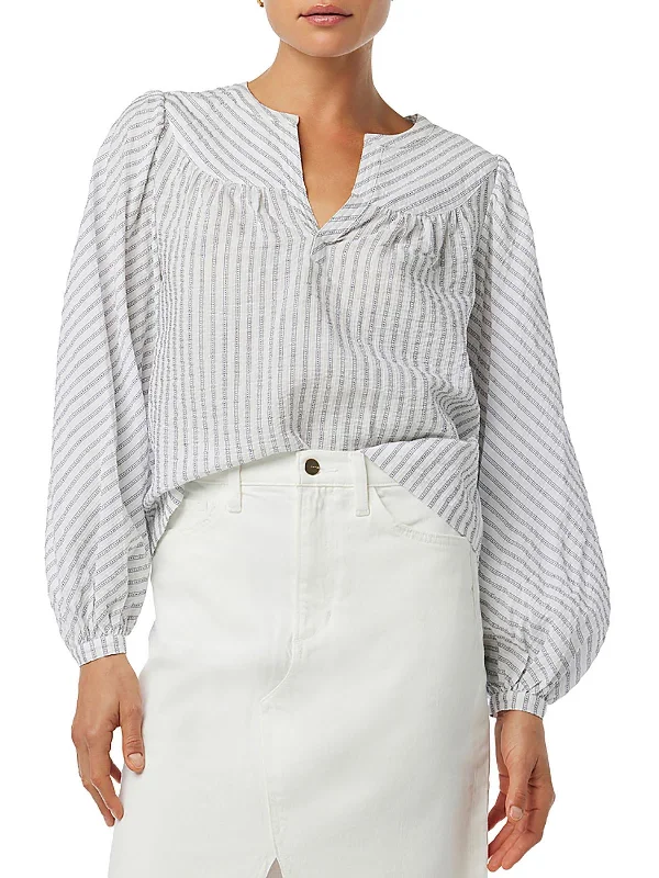 Womens Striped Button Blouse Soft Modal Blouse