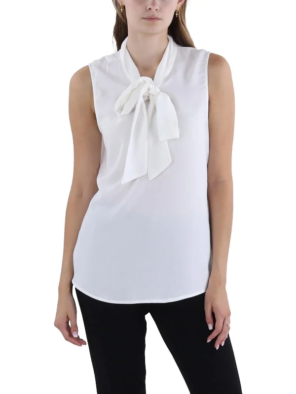 Womens Tie Neck Solid Blouse Everyday Stylish Blouse