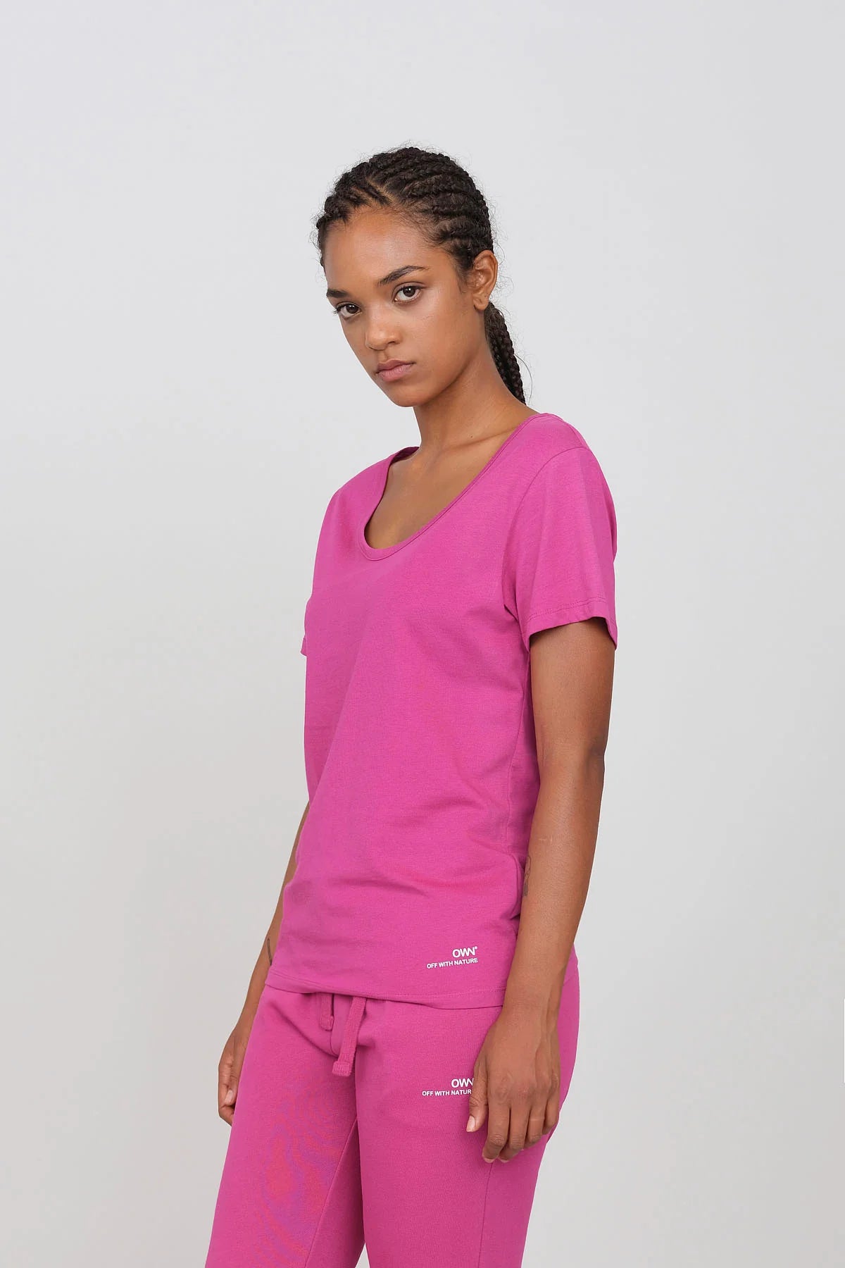 Deep Neck Jersey T-Shirt Fuchsia Cozy Warm Stylish