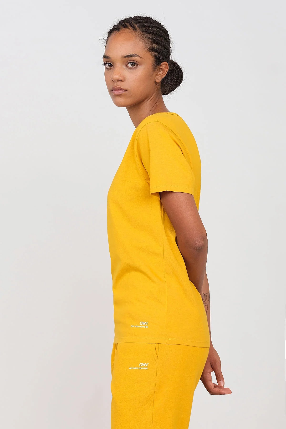 Deep Neck Jersey T-Shirt Ochre Terry Blend Velvet Blend Canvas Blend