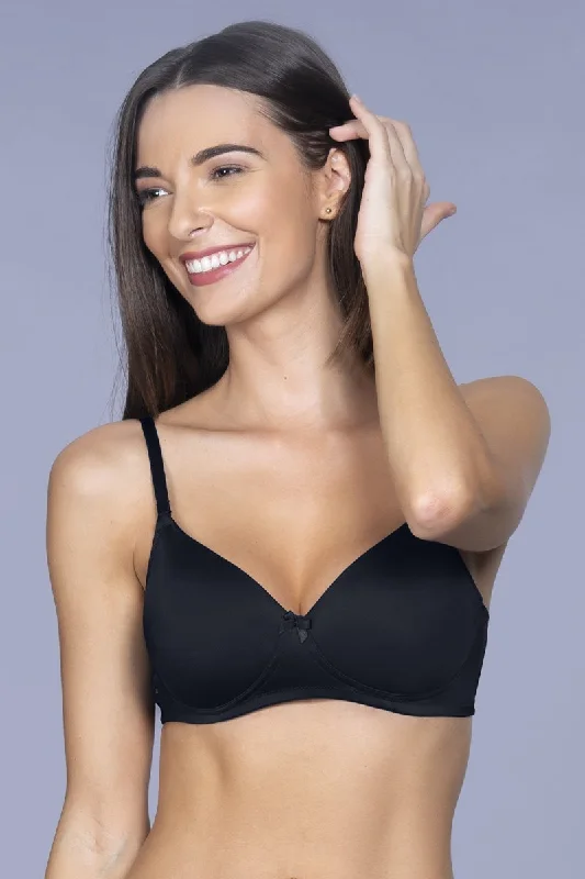 Smooth Charm Padded Non-Wired T-Shirt Bra - Black Terry Blend Velvet Blend Canvas Blend