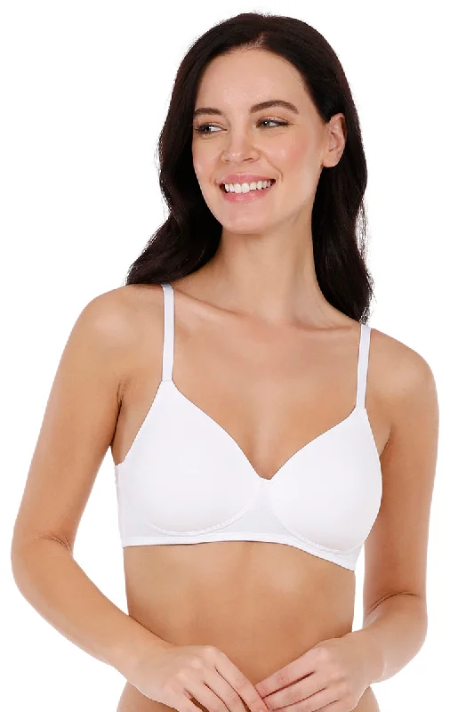 Carefree Casuals Padded Non-Wired T-Shirt Bra - White Solid Color Striped Floral