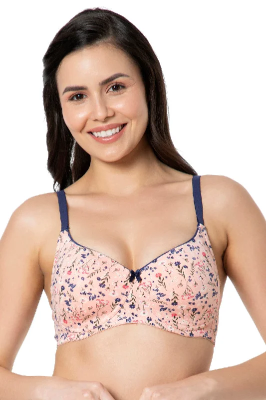 Comfort Dream Padded Non-Wired T-Shirt Bra - Ditsy Floral Print Mesh Canvas Denim