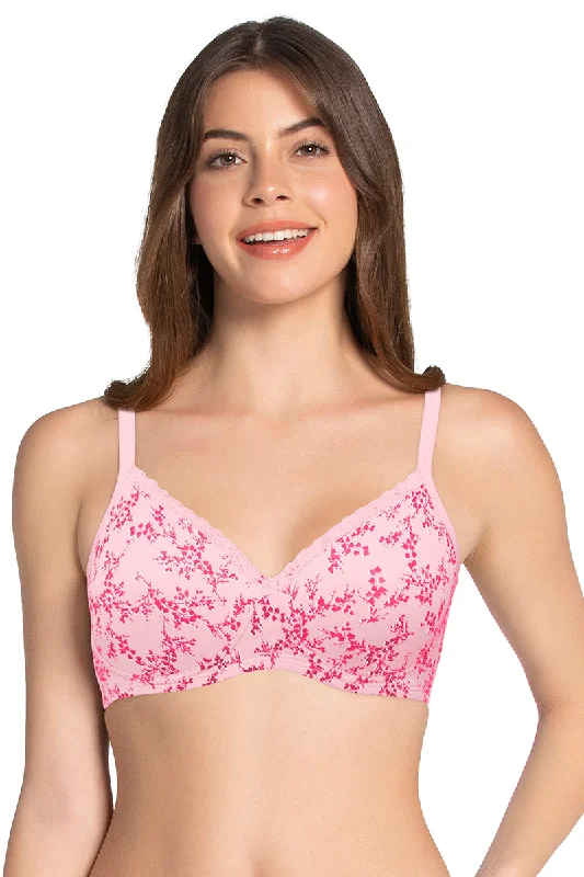 Cotton Casual Padded Non-wired Printed T-shirt Bra - Pink Nectar Pr Spandex Blend Rayon Blend Denim Blend