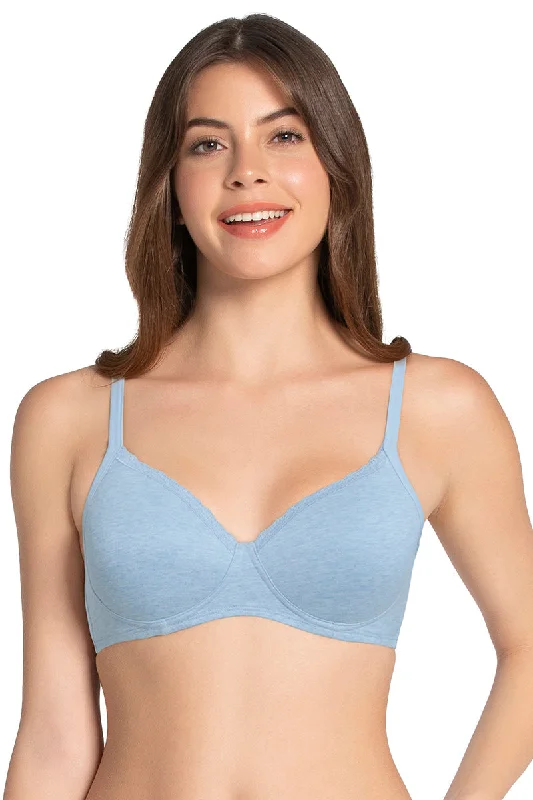 Cotton Casual Padded Non-wired T-shirt Bra - Soft Chambray Marl Chenille Fabric Brocade Fabric Lace Fabric