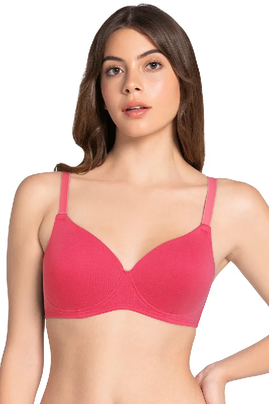 Cotton Dream Padded Non Wired T-shirt Bra - Bright Coral Spandex Blend Rayon Blend Denim Blend