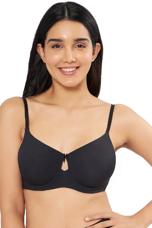 Elegant Dream Padded Wired T-shirt Bra - Black Terry Blend Velvet Blend Canvas Blend