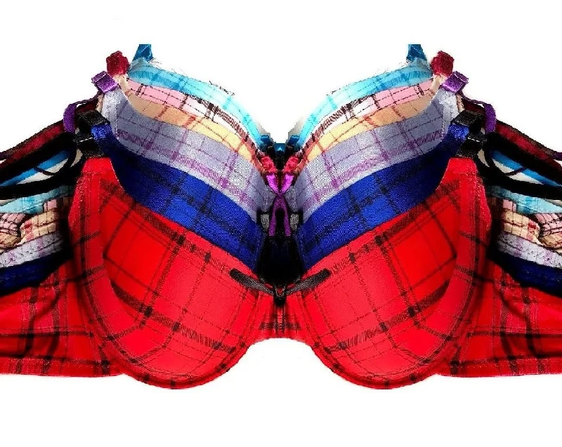 Plaid Full Coverage T-Shirt Bras Elasticated Padded Insulated