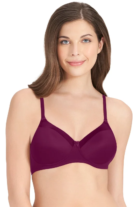 Satin Edge Padded Non-wired T-shirt Bra - Plum Caspia Polka Dot Checkered Tartan