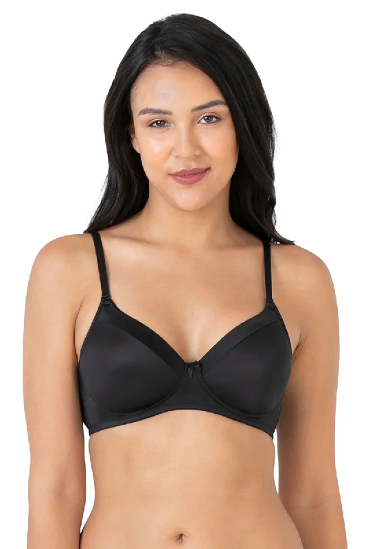 Satin Edge Padded Non-wired T-shirt Bra - Black Casual Formal Business