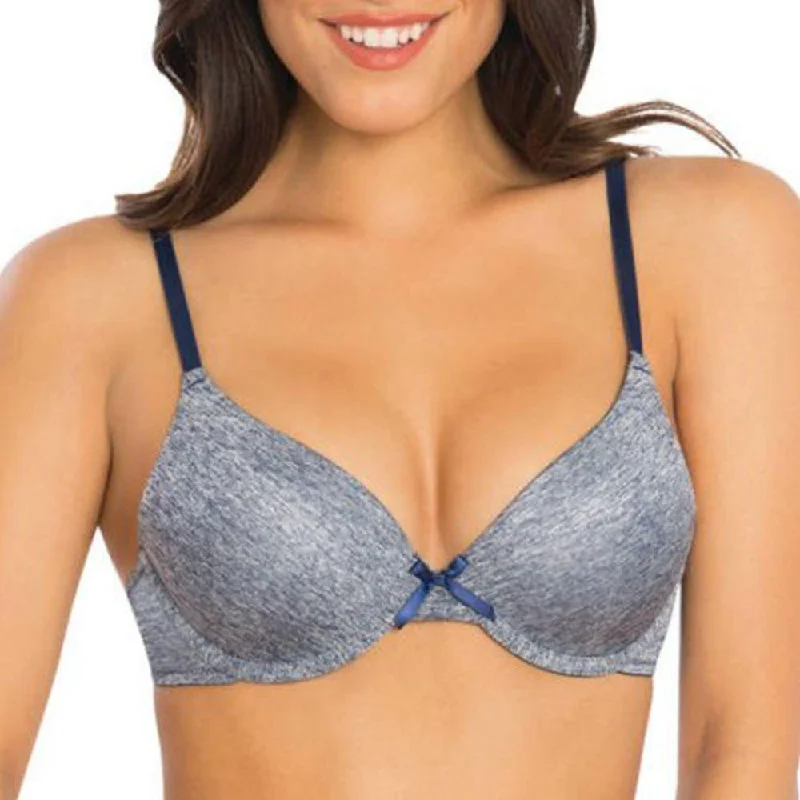 Secret Treasures - Walmart - T-shirt Bra - Soft Padded Underwired Pushup Bra - Blue & Grey (Copy) Satin Fabric Silk Fabric Chiffon Fabric