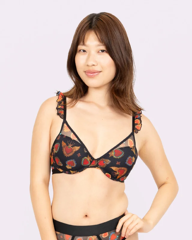 Silky Mesh Flutter Strap T-Shirt Bra | Silky Mesh (Crowned Hearts) Chenille Fabric Brocade Fabric Lace Fabric