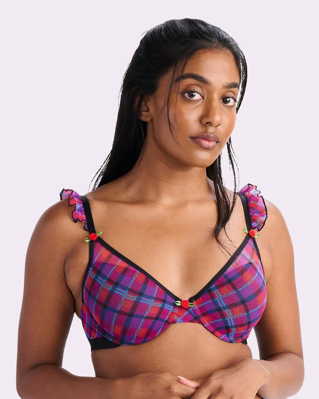 Silky Mesh Flutter Strap T-Shirt Bra | Silky Mesh (Pop Plaid) Knit Fabric Woven Fabric Fleece Fabric