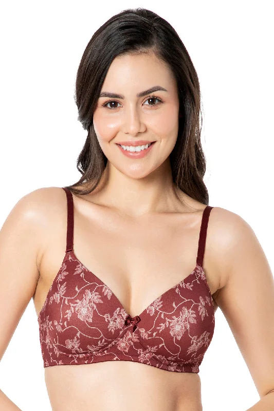 Smooth Charm Padded Non-Wired T-Shirt Bra - Filigree Print Houndstooth Herringbone Solid