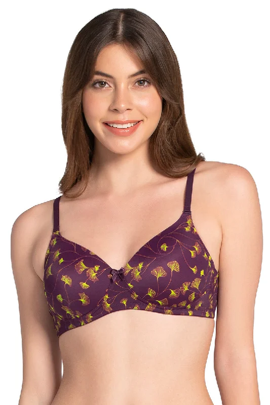 Smooth Charm Padded Non-Wired T-shirt Bra - Linear Floral Print Elasticated Padded Insulated