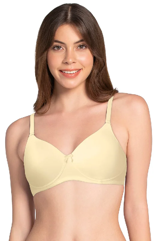 Smooth Charm Padded Non-Wired T-Shirt Bra - Transparent Yellow Satin Blend Silk Blend Wool Blend