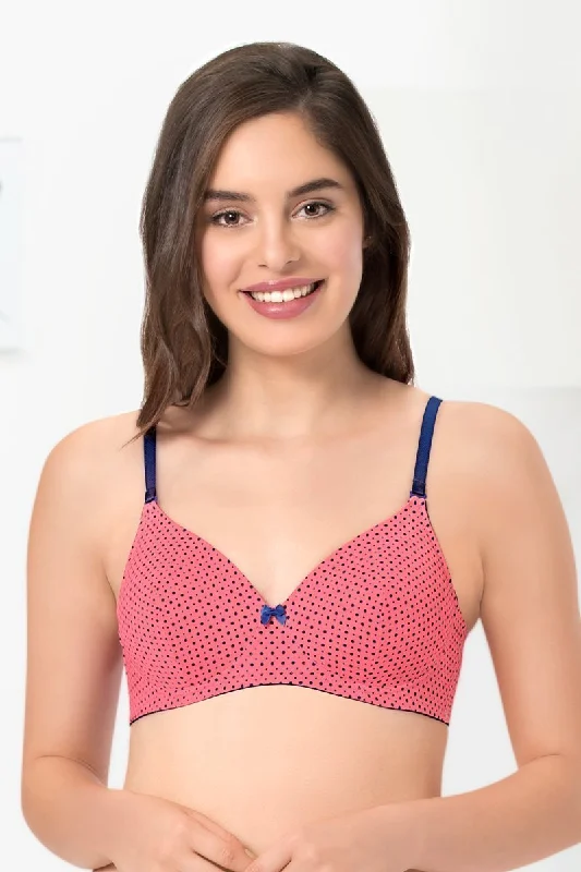 Delicate Dots Padded Non-Wired T-Shirt Bra - Sun Coral-Blue Pr Zippered Buttoned Snapped