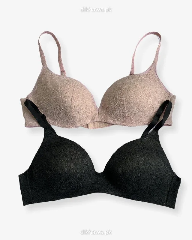 T-Shirt Bra - Soft Padded Imported Stocklot Branded Pushup Bra - Non Wired Bra - Non Padded Bra - Pack of 2 Anti-Shrink Durable Soft