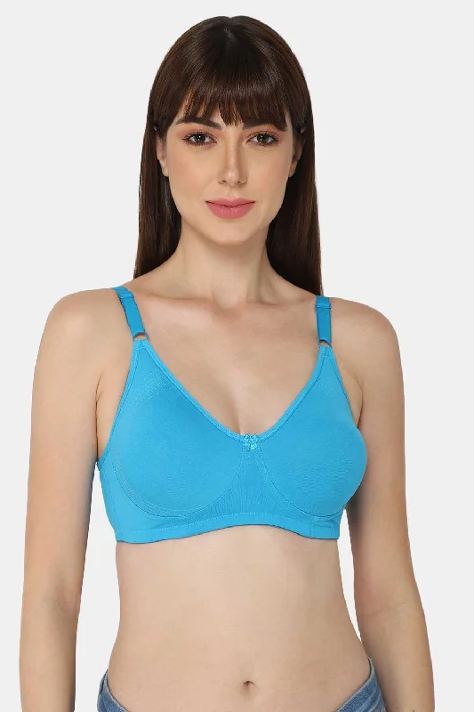 High Coverage Cotton Blend Non-Padded Non-Wired Intimacy T-Shirt Saree Bra - ES02 - Blue Shade Basic T-Shirt Crew Neck Short Sleeve