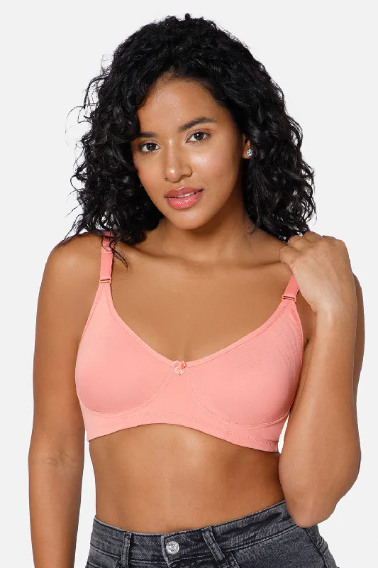 Full Coverage Non-Padded Non-Wired Intimacy T-Shirt Saree Bra - ES02 - Peach Rayon Velvet Corduroy