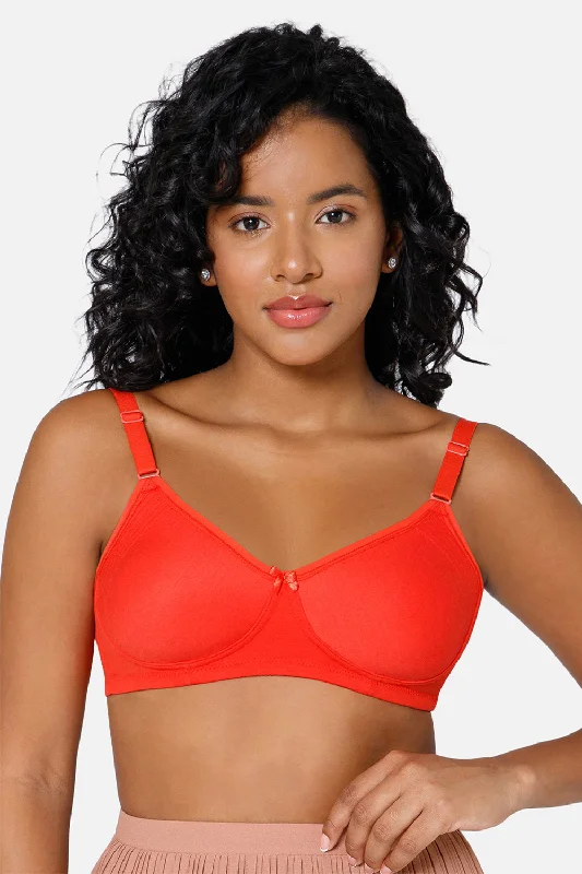 Everyday Full Coverage Non-Padded Intimacy  T-Shirt Saree Bra - Fiery Red - DEFC Fleece Nylon Spandex