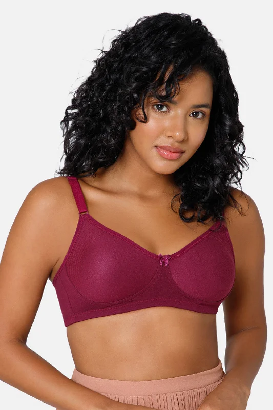 Everyday Full Coverage Non-Padded Intimacy  T-Shirt Saree Bra - Wine - DEFC Graphic T-Shirt Round Neck Polyester