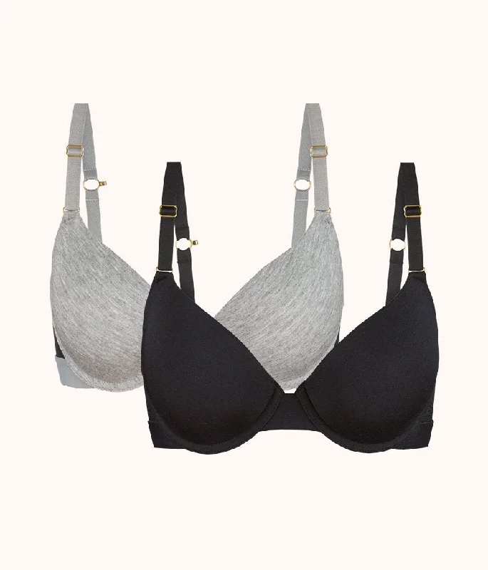 The All-Day T-Shirt Bra Bundle: Jet Black/Heather Gray Plaid T-Shirt Polka Dot Checkered