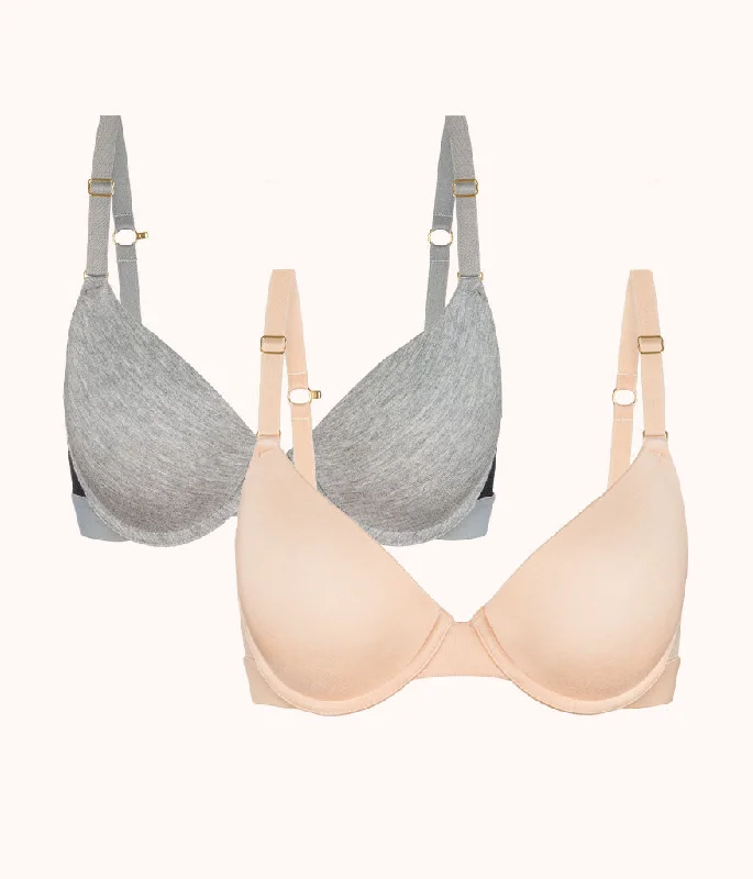 The All-Day T-Shirt Bra Bundle: Toasted Almond/Heather Gray Graphic T-Shirt Round Neck Polyester