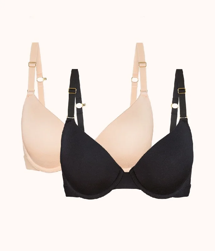 The All-Day T-Shirt Bra Bundle: Toasted Almond/Jet Black Collared T-Shirt Boat Neck A-Line