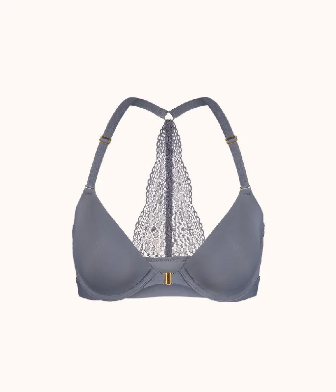 The Front Close T-Shirt Bra: Smoke Print Jacquard Patchwork