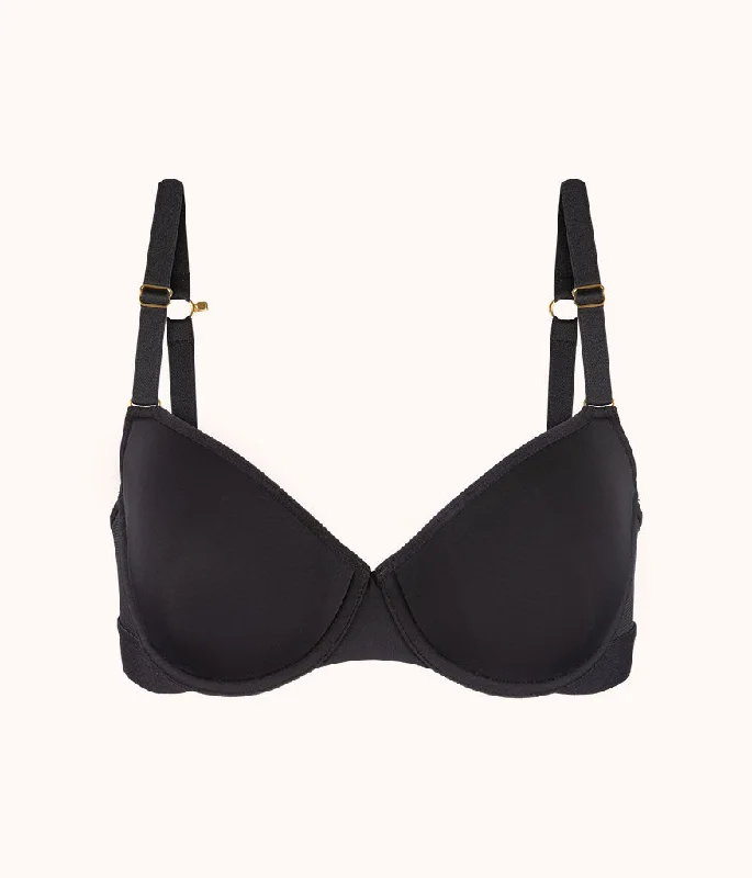 The Spacer T-Shirt Bra: Jet Black Notch Collar Peter Pan Collar Cowl Neck