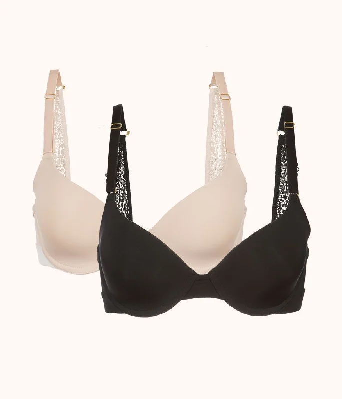 The T-Shirt Bra Bundle: Jet Black/Toasted Almond Ribbed Striped Patterned