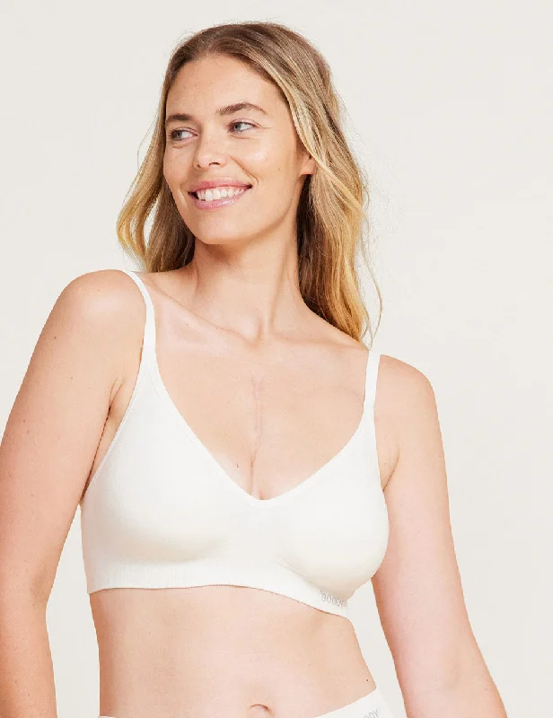 Wireless T-Shirt Bra - White Zippered Front Buttoned Front Snap Front