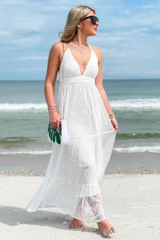 Happy Times Halter Maxi Dress - White Chic Button-Up Maxi Dress