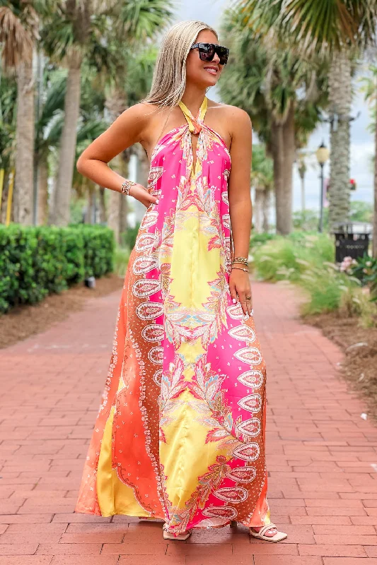 Delightful Summers Halter Maxi Dress - Pink Elegant Lace Maxi Dress