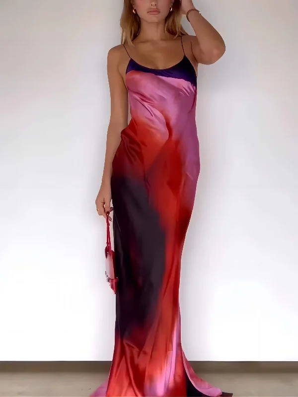Abstract Floral Stylish Halter Maxi Dress Comfortable Plunging Neckline Maxi Dress