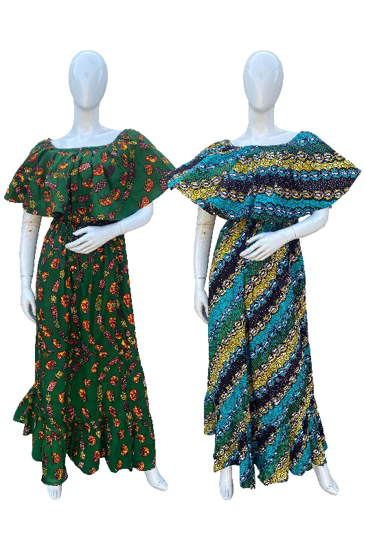 African Printed Fit and Flare Maxi Dress (Pack Of 2 Pieces) Classic V-Neck Maxi Dress