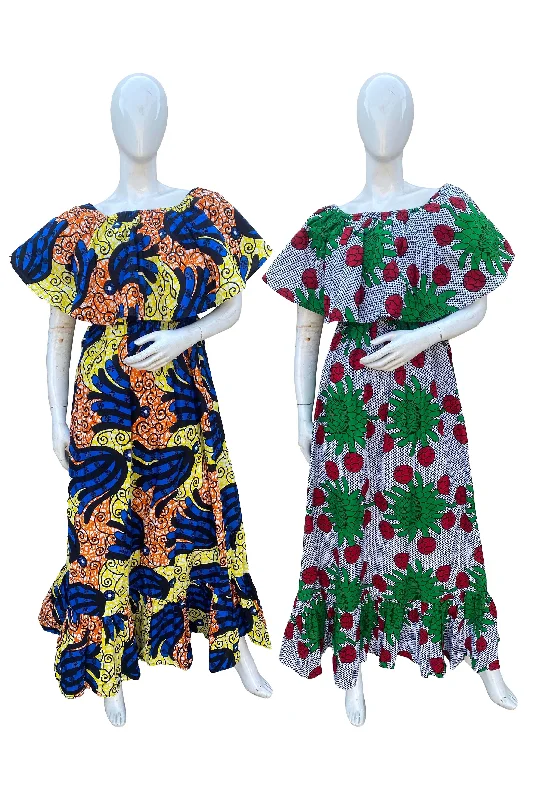 African Printed Fit and Flare Maxi Dress (Pack Of 2 Pieces) Cozy Maxi Dress with Slit African Printed Fit and Flare Maxi Dress (Pack Of 2 Pieces) Cozy Maxi Dress with Slit
