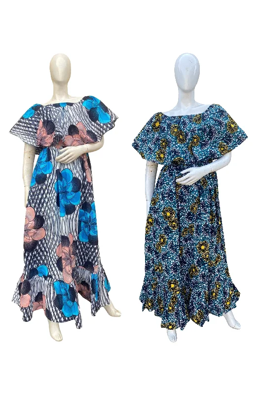 African Printed Fit and Flare Maxi Dress (Pack Of 2 Pieces) Chic Off-Shoulder Maxi Dress African Printed Fit and Flare Maxi Dress (Pack Of 2 Pieces) Chic Off-Shoulder Maxi Dress